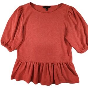 Banana Republic Puff Sleeve Peplum Top Womens Small Burnt Orange Boho Chic